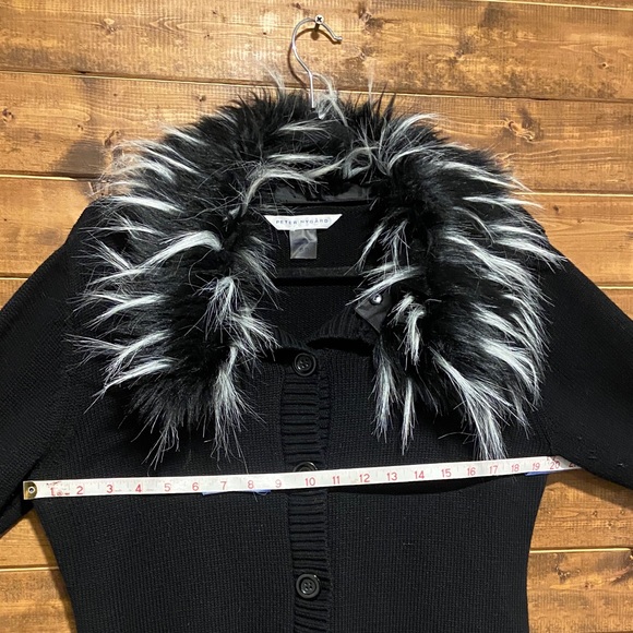 Peter Nygard Faux Fur Trim Black Cardigan | Detachable Fur | Size S - Picture 6 of 12